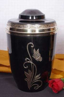 METAL CREMATION ADULT URN
ITEM NO. 6673
DESCRIPTION:- METAL CREMATION URN
SIZE:- 27 CM.
CAPACITY:- 3.50 ML
FINISH:- BLACK PLATING BUTTERFLY 
PRICE:- 
PACKING:- SINGLE BOX STYRO FOAM UNDER 4 PCS MASTER CARTON.

Keywords: ASHES FOR POT