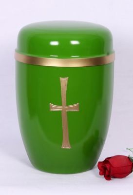 IRON CHEAP URN.
ITEM NO. 6853
DESCRIPTION:-  IRON URN.
SIZE:- 27 CMS.
CAPACITY:-3.50 ML
FINISH:- GREEN ROYAL GLOSSY CROSS GOLDEN.
PRICE:-
PACKING:- SINGLE BOX STYRO FOAM UNDER 4 PCS MASTER CARTON

Keywords: ASHES FOR POT