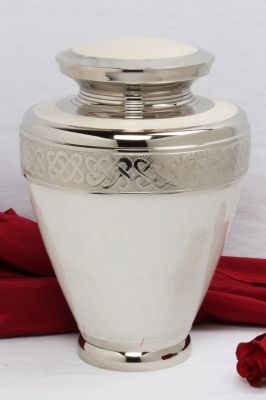 METAL CREMATION ADULT URN
ITEM NO. 6949
DESCRIPTION:- METAL CREMATION URN
SIZE:- 26 CM.
CAPACITY:- 3.50 ML
FINISH:-  WHITE ENAMELED SILVER
PRICE:- 
PACKING:- SINGLE BOX STYRO FOAM UNDER 4 PCS MASTER CARTON.
Keywords: ADULT CREMATION URN