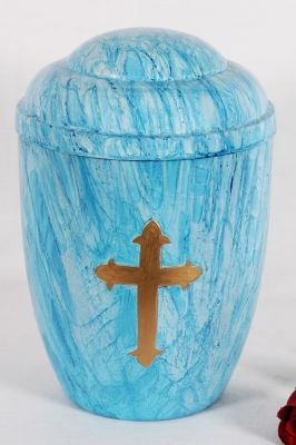 IRON CHEAP URN.
ITEM NO. 6972
DESCRIPTION:- IRON CHEAP URN.
SIZE:- 27 CMS.
CAPACITY:-3.50 ML
FINISH:-  BLUE MARBLE DESIGNER TOP LID CROSS IN GOLDEN.
PRICE:-
PACKING:- SINGLE BOX STYRO FOAM UNDER 4 PCS MASTER CARTON
Keywords: ASHES FOR POT