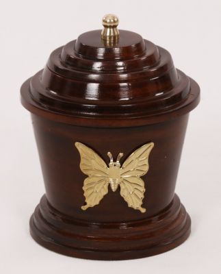 WOOD PET URN
ITEM NO. 7169
DESCRIPTION:-  WOOD PET URN
SIZE:- 16X14 CM.
CAPACITY:- 0.500
FINISH:-  WALNUT FINISH BUTTERFLY DECO.
PRICE:-
PACKING:- SINGLE BOX STYRO FOAM UNDER 24 PCS OF MASTER CARTON
Keywords: FUNERAL URN