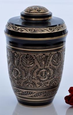 METAL CREMATION ADULT URN
ITEM NO. AC-06
DESCRIPTION:- METAL CREMATION URN
SIZE:- 27 CM.
CAPACITY:- 3.50 ML
FINISH:-  BLACK ENGRAVE
PRICE:- 
PACKING:- SINGLE BOX STYRO FOAM UNDER 4 PCS MASTER CARTON.
Keywords: FUNERAL URN
